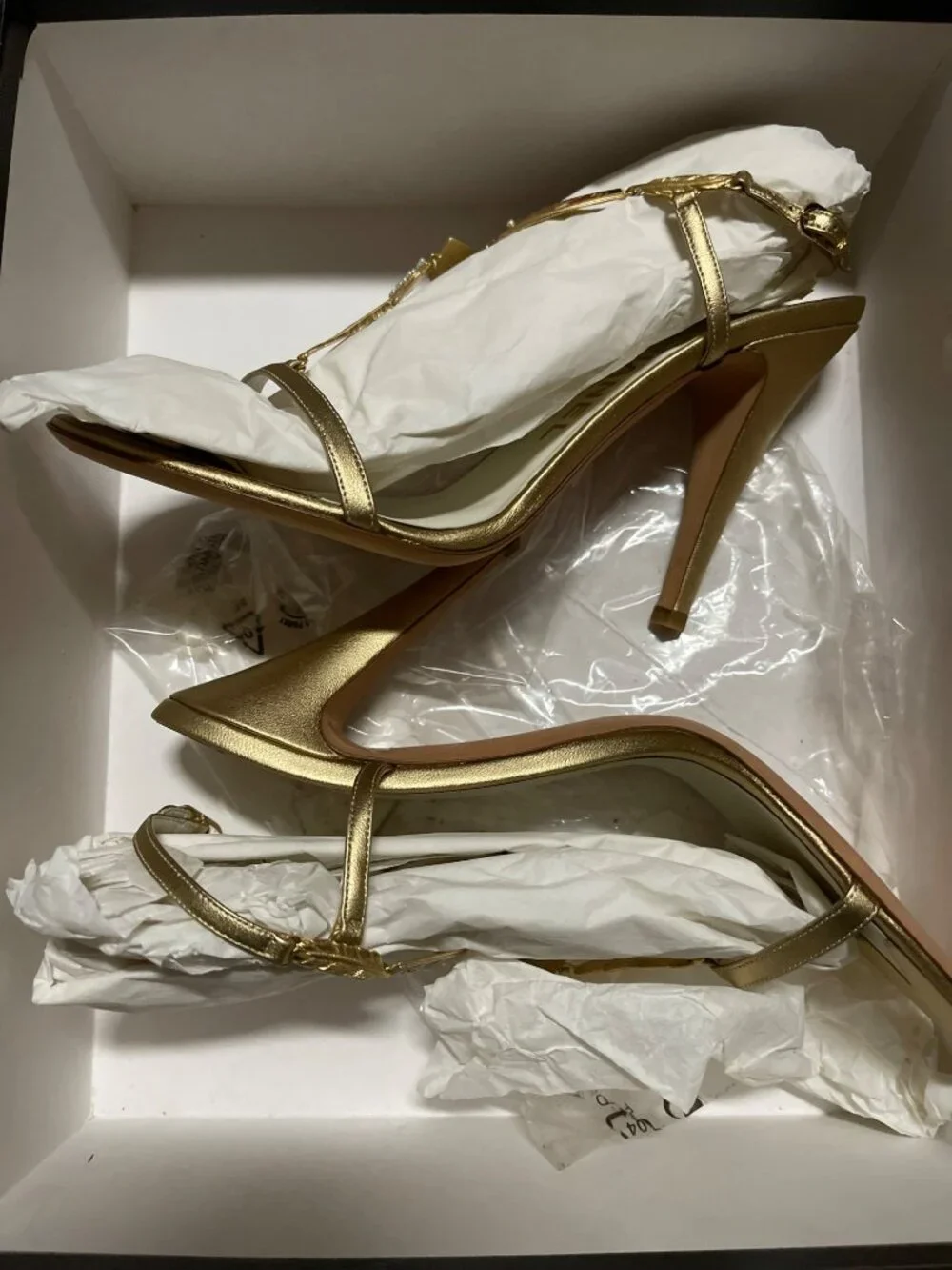 Chanel Gold Logo Charm Sandals with Pearl & Feathers, Ankle Strap, Size 41